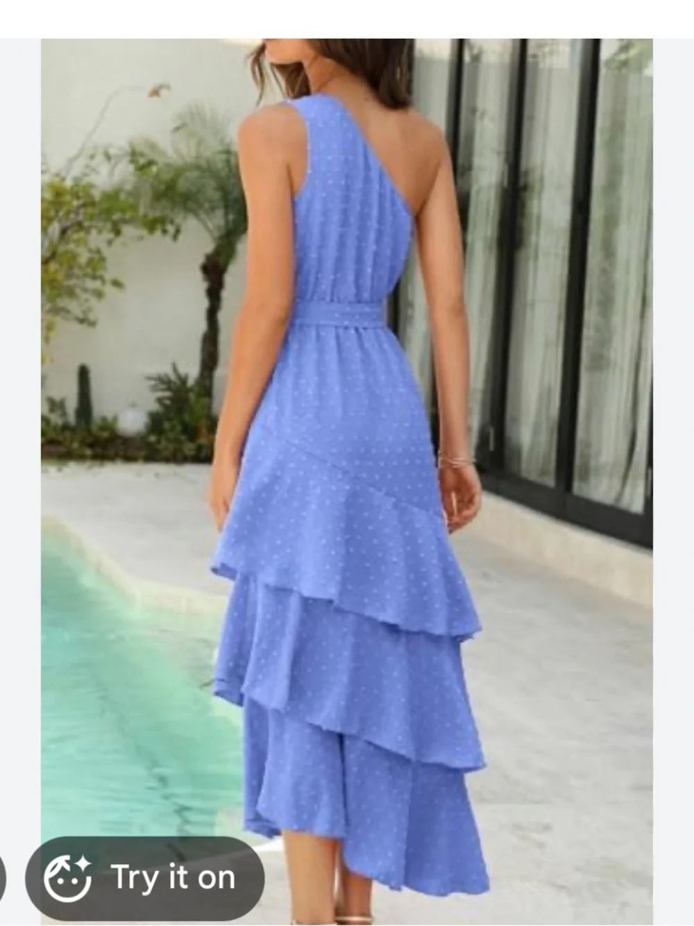 One-Shoulder Blue Ruffle Tiered Dress